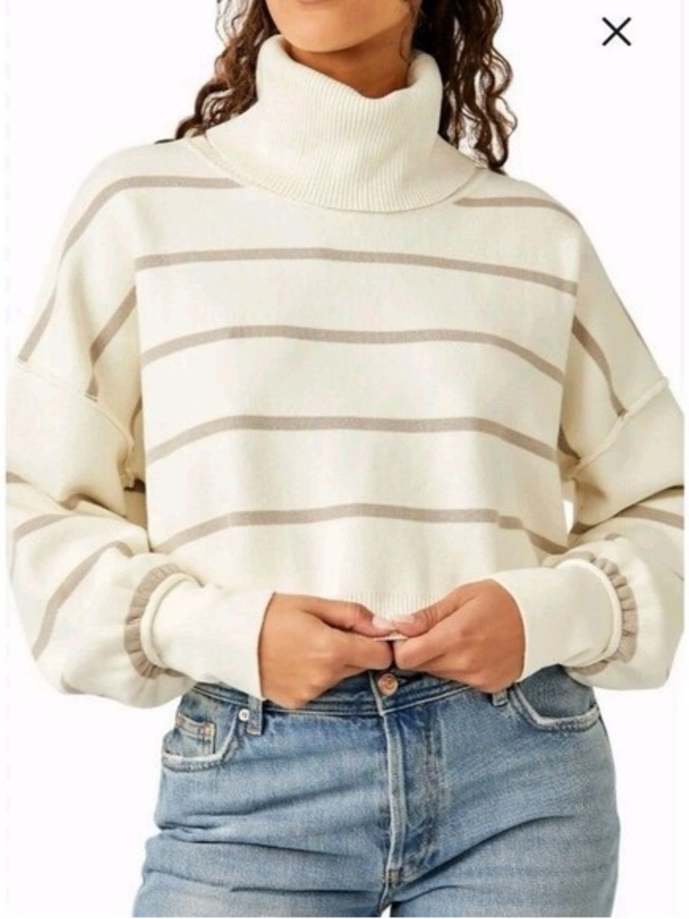 NWOT Free People Cropped Turtleneck Striped Sweater